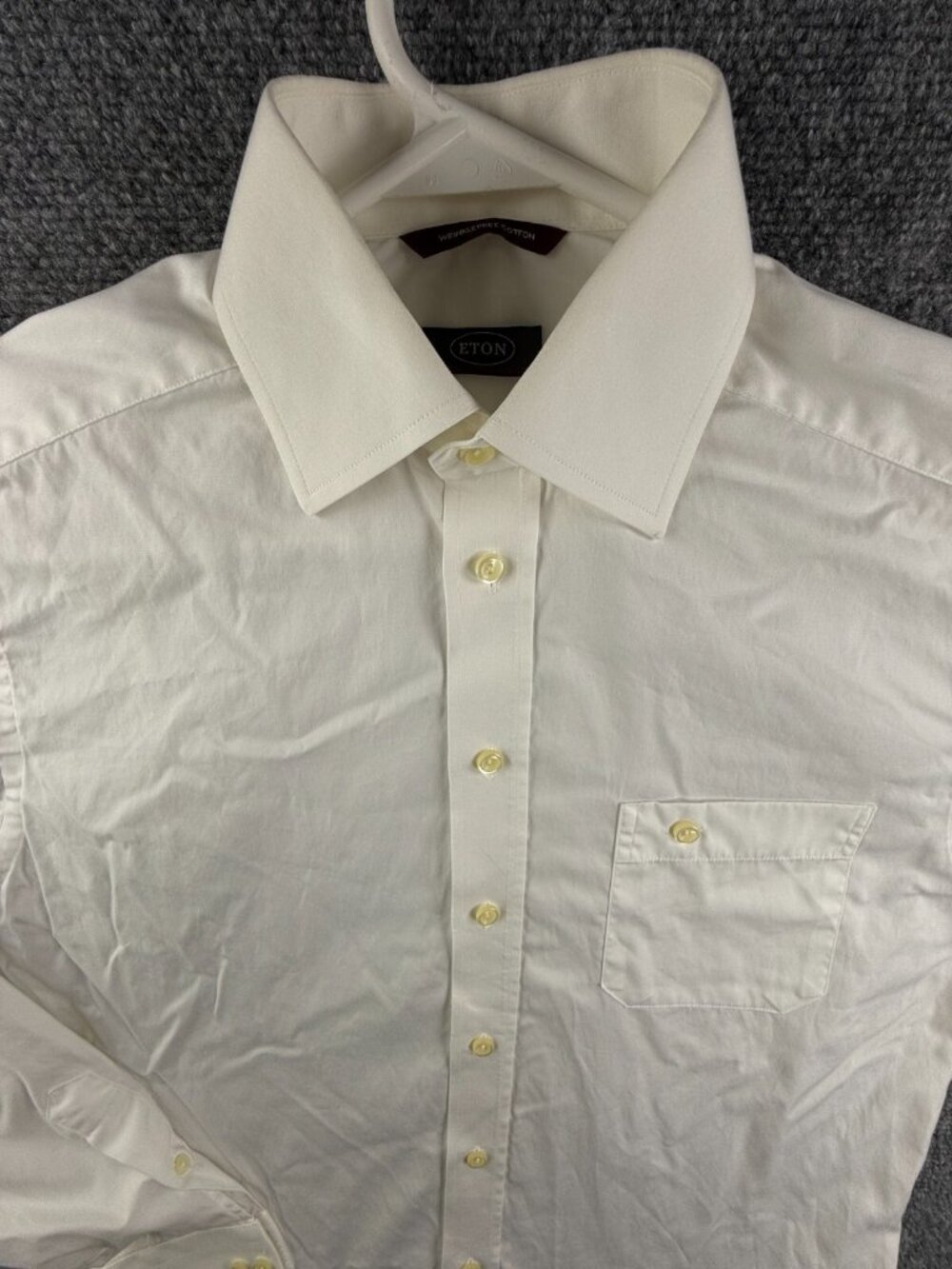 Eton Button Up Shirt White Long Sleeve Wrinkle Free Cotton Pocket Size 14.25